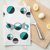 グレー、黒、白、ターコイズ幾何学的モダンレトロ キッチンタオル (四つ折り)