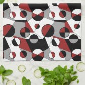 グレー、黒、白、赤の幾何学的モダンレトロ キッチンタオル (折り畳み)