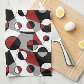 グレー、黒、白、赤の幾何学的モダンレトロ キッチンタオル (四つ折り)