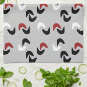 グレー、黒、白、赤ブーメランモダンレトロ キッチンタオル (折り畳み)