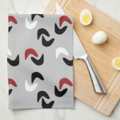 グレー、黒、白、赤ブーメランモダンレトロ キッチンタオル (四つ折り)