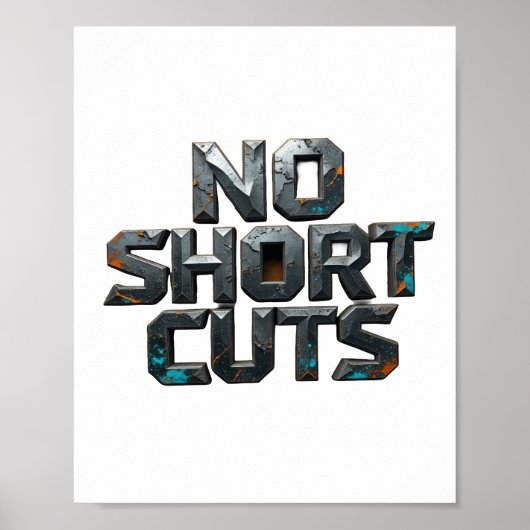グレー Statement NO SHORT CUTS テキスト デザイン ポスター (正面)