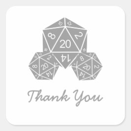 グレーD20サイコロサンキューステッカー スクエアシール