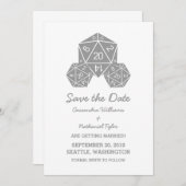 グレーD20サイコロ日付の保存招待状 招待状 (正面/裏面)