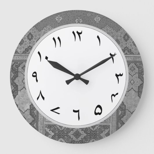 グレーUrdu数字クロック数字 ラージ壁時計 (正面)