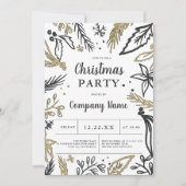 グレ企業のーのモダン金ゴールドのクリスマスパーティー 招待状 (正面)