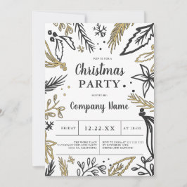グレ企業のーのモダン金ゴールドのクリスマスパーティー 招待状
