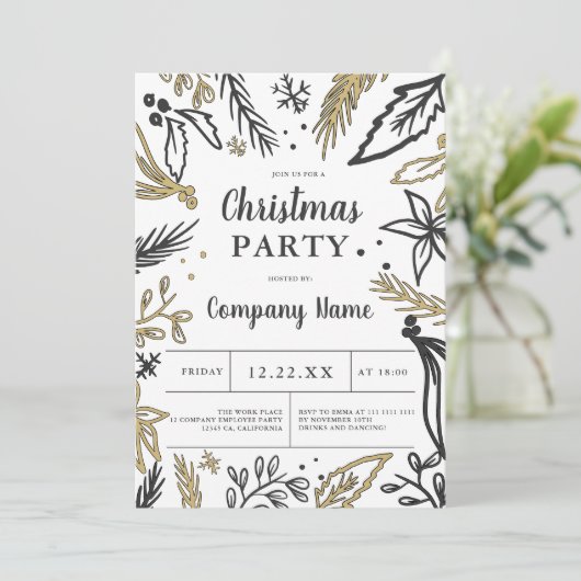 グレ企業のーのモダン金ゴールドのクリスマスパーティー 招待状 (スタンド正面)
