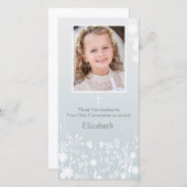 グレ淡い色のー、白い花、宗教写真カード サンキューカード (正面/裏面)