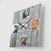 グレ素朴ーウッドラブユーミミ孫4枚写真 スクエア壁時計 (傾斜)
