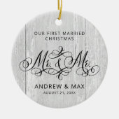 グレ素朴ーパーソナライズされたウッド氏とゲイ結婚氏 セラミックオーナメント (正面)