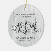 グレ素朴ーパーソナライズされたウッド氏とゲイ結婚氏 セラミックオーナメント (左)