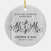 グレ素朴ーパーソナライズされたウッド氏とゲイ結婚氏 セラミックオーナメント (裏面)