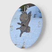 グレ飛んでいるー素晴らしフクロウ野生生物写真ポートレートI ラージ壁時計 (傾斜)