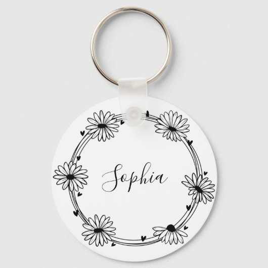 グロウエレガントス黒白の名前モノグラム キーホルダー (正面)