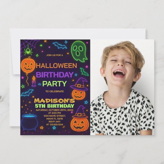 グロウパーティ ハロウィン 誕生日 招待状 (正面)