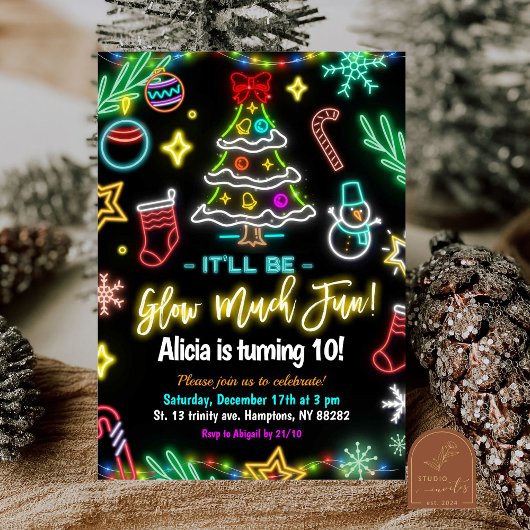 グロウマーズおもしろいクリスマスネオン誕生日パーティー 招待状