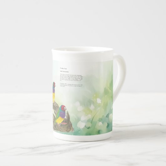 グロカラフルディアンフィンチバードウォーターの色 ボーンチャイナマグカップ (正面右)