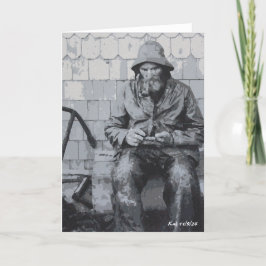 グロスターの漁師がカードを畳んだ網を修理 サンキューカード