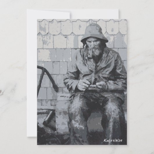 グロスターの漁師が網のフラットカードを修理 招待状 (正面)