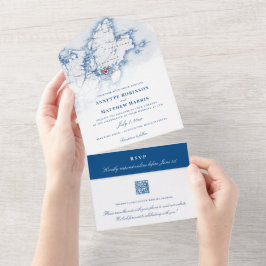 グロスターケープアンエレガントネイビー結婚ズの オールインワン招待状