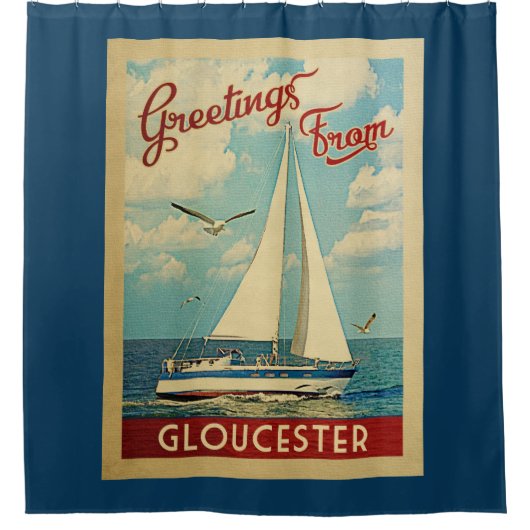 グロスターシルボートヴィンテージトラベルマサチューセッツ シャワーカーテン (正面)