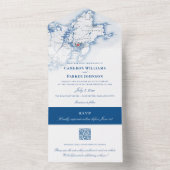 グロスターマサチューセッツエレガント州の地図ネイビー オールインワン招待状 (内側)
