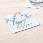 グロスターマサチューセッツ州ネイビー結婚ブルーマップズ スクエアペーパーコースター (アングル)