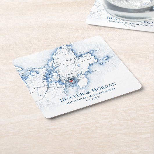 グロスターマサチューセッツ州ネイビー結婚ブルーマップズ スクエアペーパーコースター (アングル)