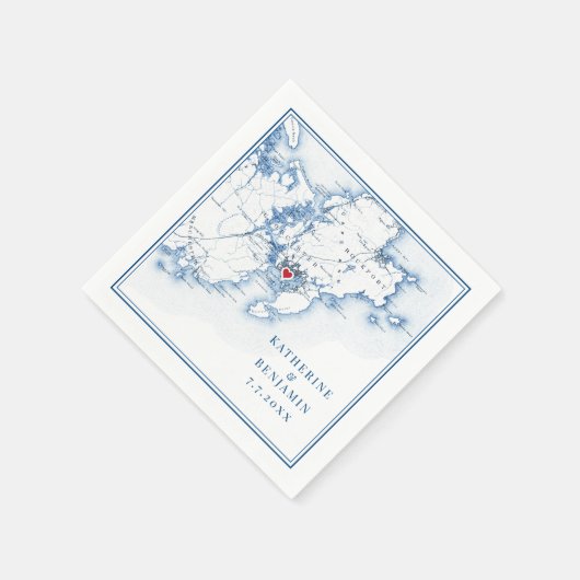 グロスターマサチューセッツ州地図ネイビーエレガントな結婚式 スタンダードカクテルナプキン (角)
