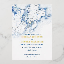 グロスター結婚・アンエレガントズ海軍と金ゴールド 箔招待状