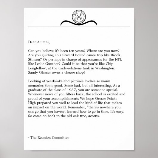 グロスポインテハイ懇親会レター ポスター (正面)