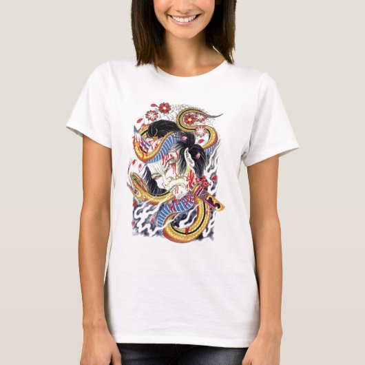 グロテスクなヘビのタトゥーデザイン Tシャツ (正面)