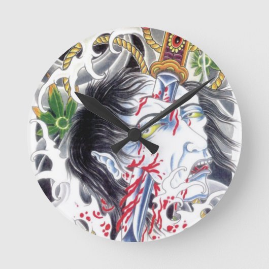 グロテスクな頭部と剣 ラウンド壁時計 (正面)