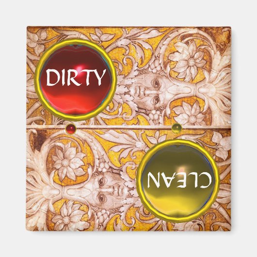 グロテスクな顔金ゴールド白い花汚れたクリーン マグネット (正面)