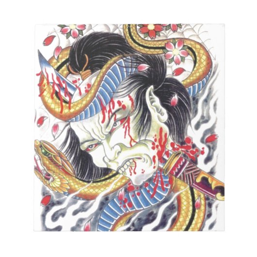 グロテスク&スネークタトゥーデザイン ノートパッド (正面)