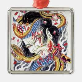 グロテスク&スネークタトゥーデザイン メタルオーナメント