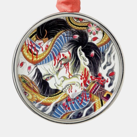 グロテスク&スネークタトゥーデザイン メタルオーナメント (正面)