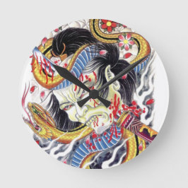 グロテスク&スネークタトゥーデザイン ラウンド壁時計