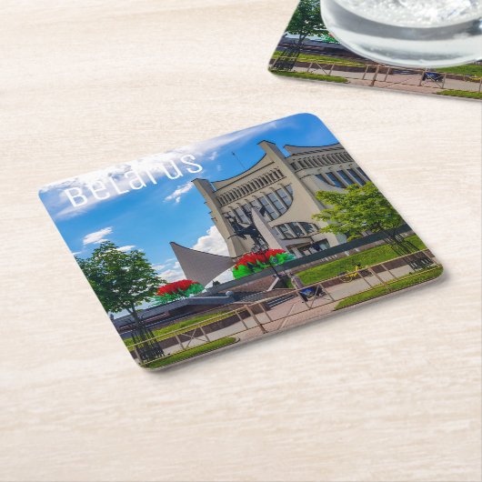 グロドノベラルーシ市街並み建築シティビュー スクエアペーパーコースター (アングル)