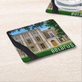 グロドノベラルーシ市街並み建築シナゴーグ スクエアペーパーコースター (アングル)