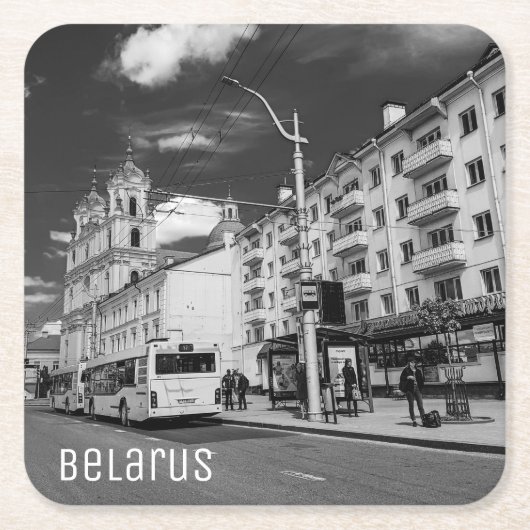 グロドノ ベラルーシ 都市景観 建築 都市ビュー スクエアペーパーコースター (正面)