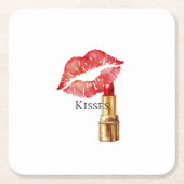 グロマティ プス レッド リップスティック キス スクエアペーパーコースター (正面)