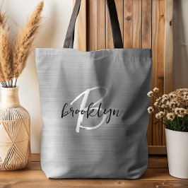 グロムシルバー ブラシ仕上げ メタル ブラック ホワイト モノグラム トートバッグ