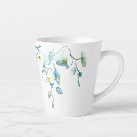 グロムスウーマンギフトブルーウォーターカラーオーキッドマグカップ カフェラテマグ (右)