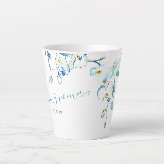 グロムスウーマンギフトブルーウォーターカラーオーキッドマグカップ カフェラテマグ (正面)