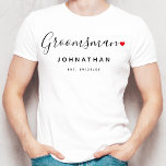 グロムスタイリッシュスマ結婚ン Tシャツ<br><div class="desc">どんなグロムスマンにも最適な贈り物であるおもしろいとモダンデザインは、可愛い小さな赤い愛のハートをフルにスタイリッシュタイポグラフィの台本"Groomsman"を備えてストップいる。デザインは名前と確立された日付でパーソナライズする簡単であ結婚り、あなたの特別な日から完璧な記念になる。</div>