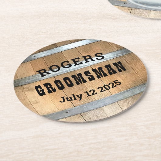 グロムスマパーソナライズされたーウイスキー樽 ラウンドペーパーコースター (アングル)