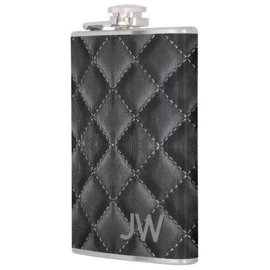 グロムスマンエンボスモノグラムブラックレザー フラスク (左)