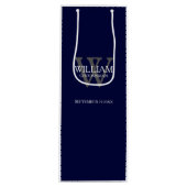 グロムスマンカスタムギフトモダンネイビーブルー ワインギフトバッグ (正面)